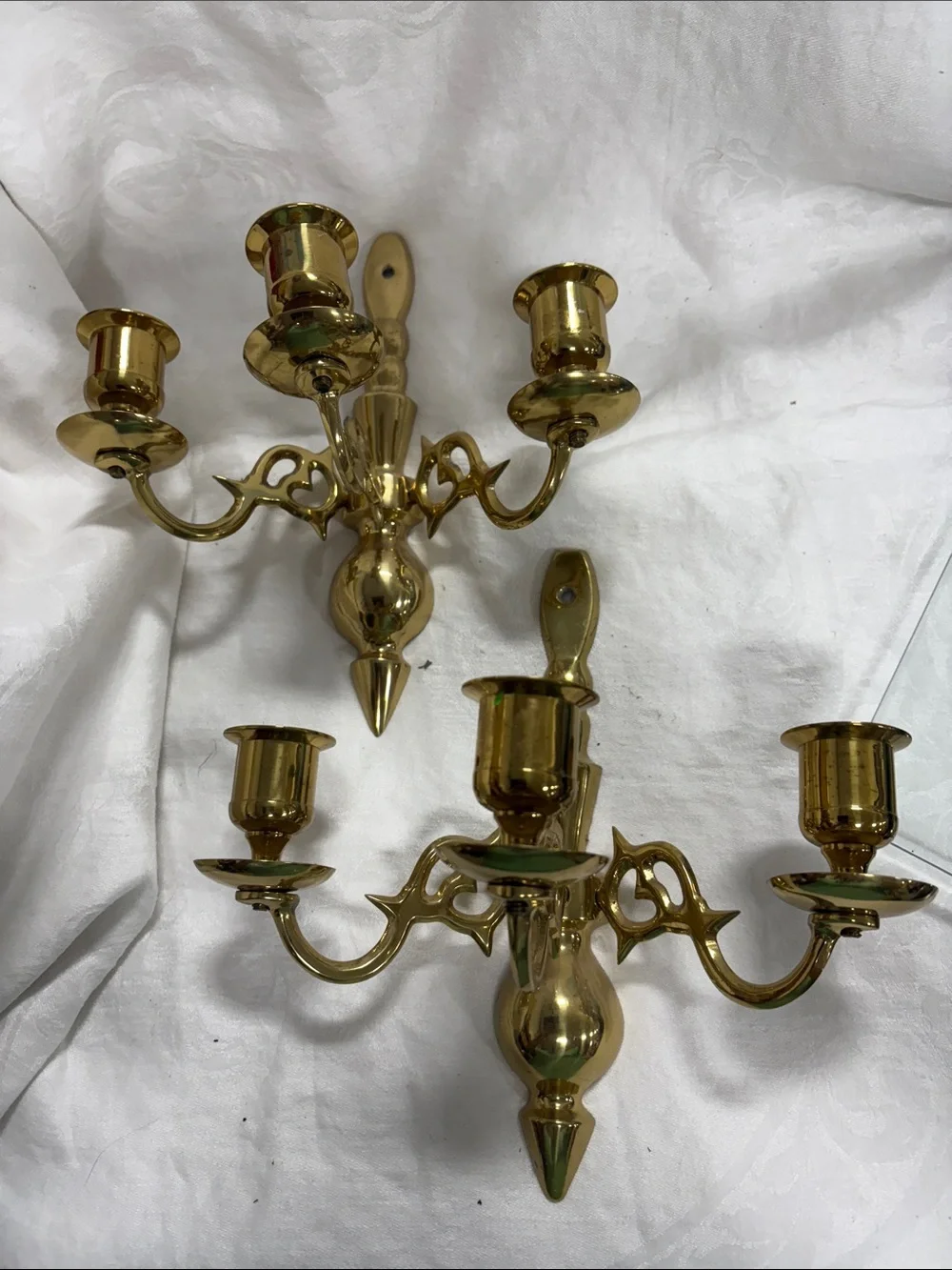 Brass 3-Arm Wall Sconce Pair - Polished Gold Finish